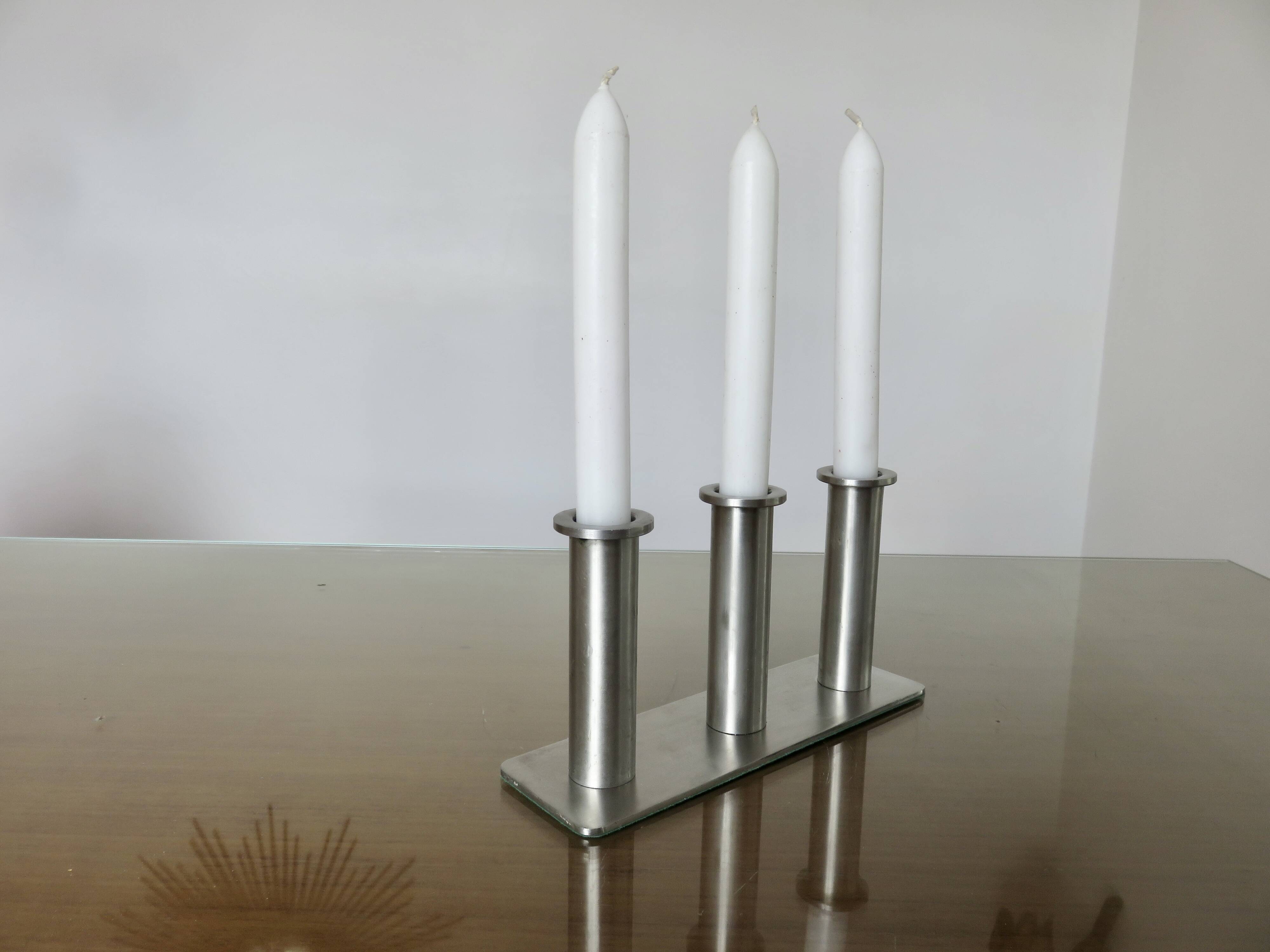 Bougeoir triple en acier inoxydable 1970