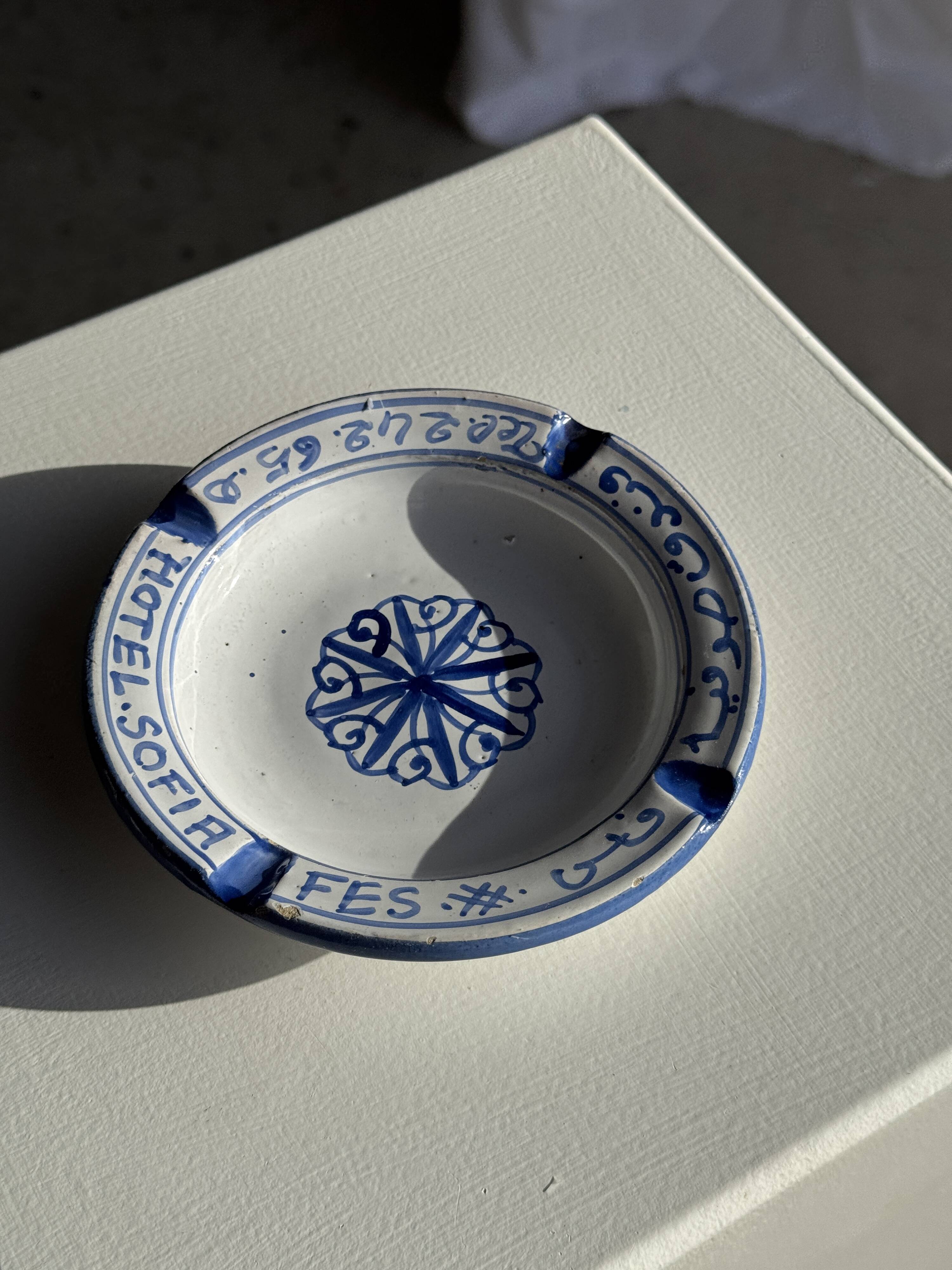 Blue and white ashtray from the Sofia Hotel in Fes D13