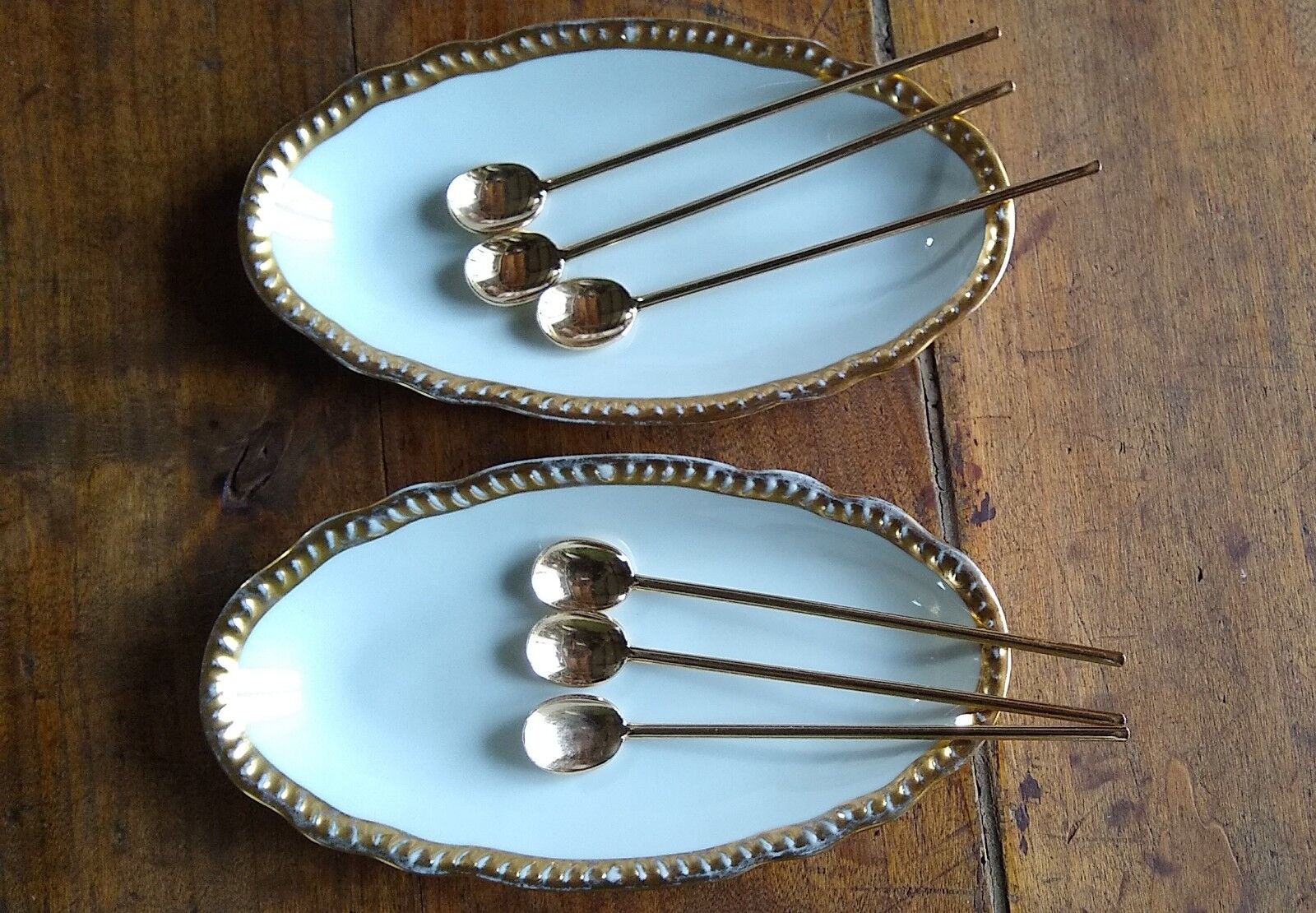 2 porcelain raviers on the golden edge of Limoges Bernardaud