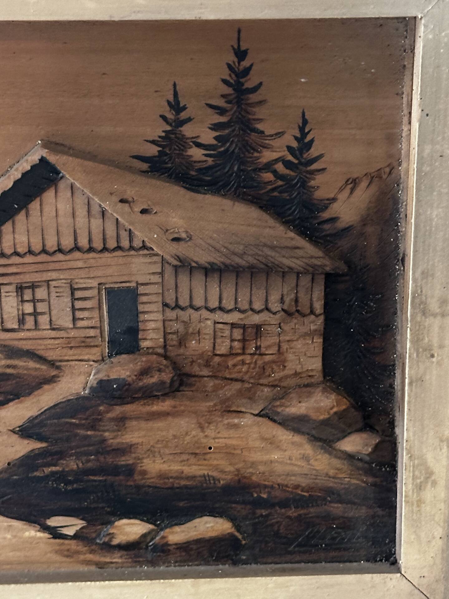 Pyrographed Alpine Table - Mid-Century Folk Art - Chalet Atmosphere