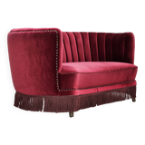 1970s, Danish 2-seater "Banana" sofa, original cherry-red velour.