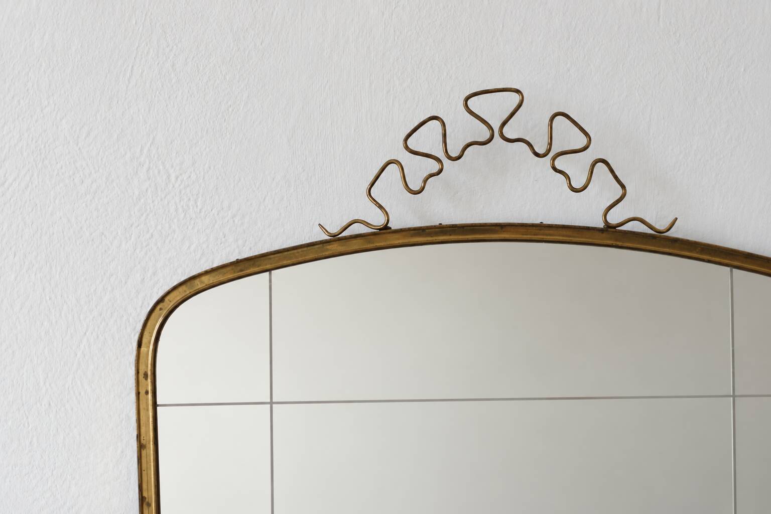 Large Mid-Century Modern Wall Mirror with Brass Crown from Münchner Zierspi