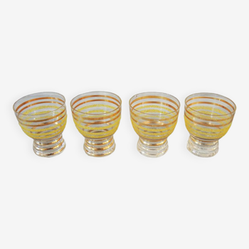 4 old yellow frosted digestive glasses