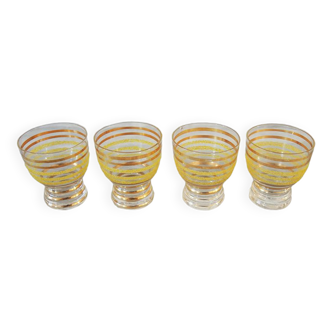 4 old yellow frosted digestive glasses