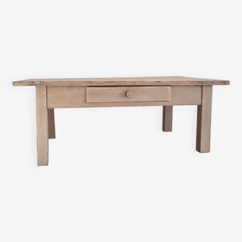 Low wooden farm table with drawer and raw top