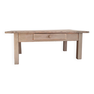 Low wooden farm table with drawer and raw top