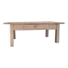 Low wooden farm table with drawer and raw top