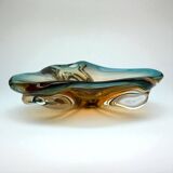 Grand vide-poche sommerso en verre bleu jaune - Murano Venise 1960