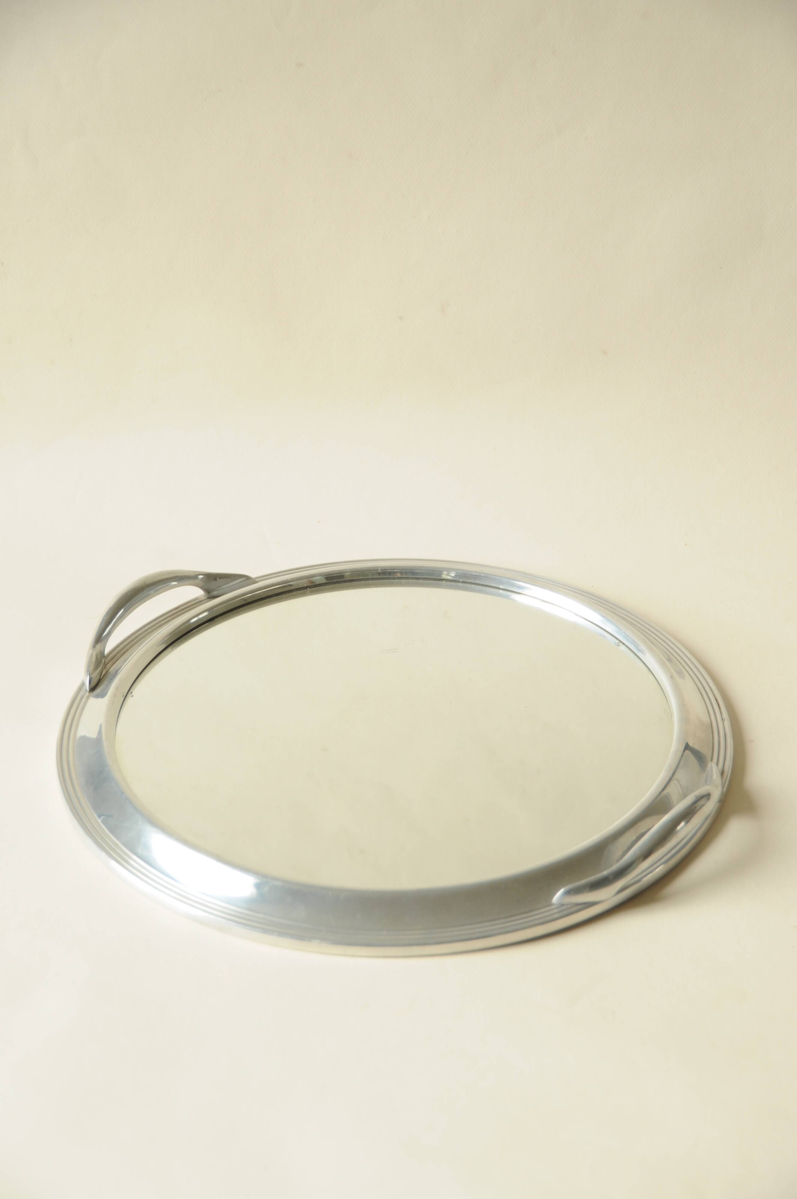 Art Deco Vintage Round Mirror Tray in Metal
