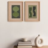 Duo de Peintures sur papier ancien - tableau abstrait signé eawy