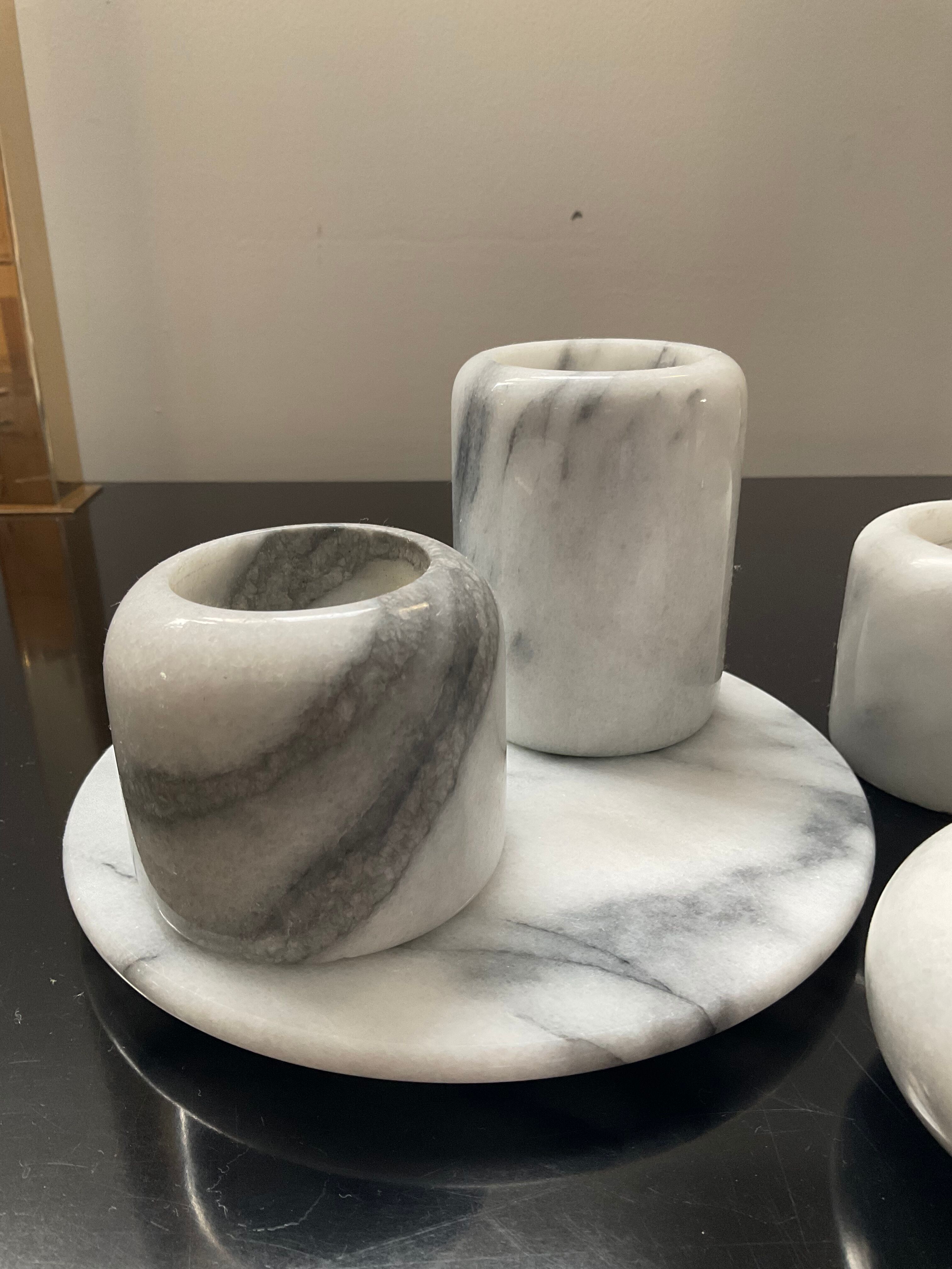 Series of 4 vintage candle holders in Carrara marble