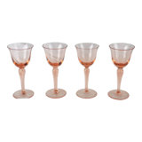 Set of 4 pink rosé glasses with twisted foot - 70s / 80s