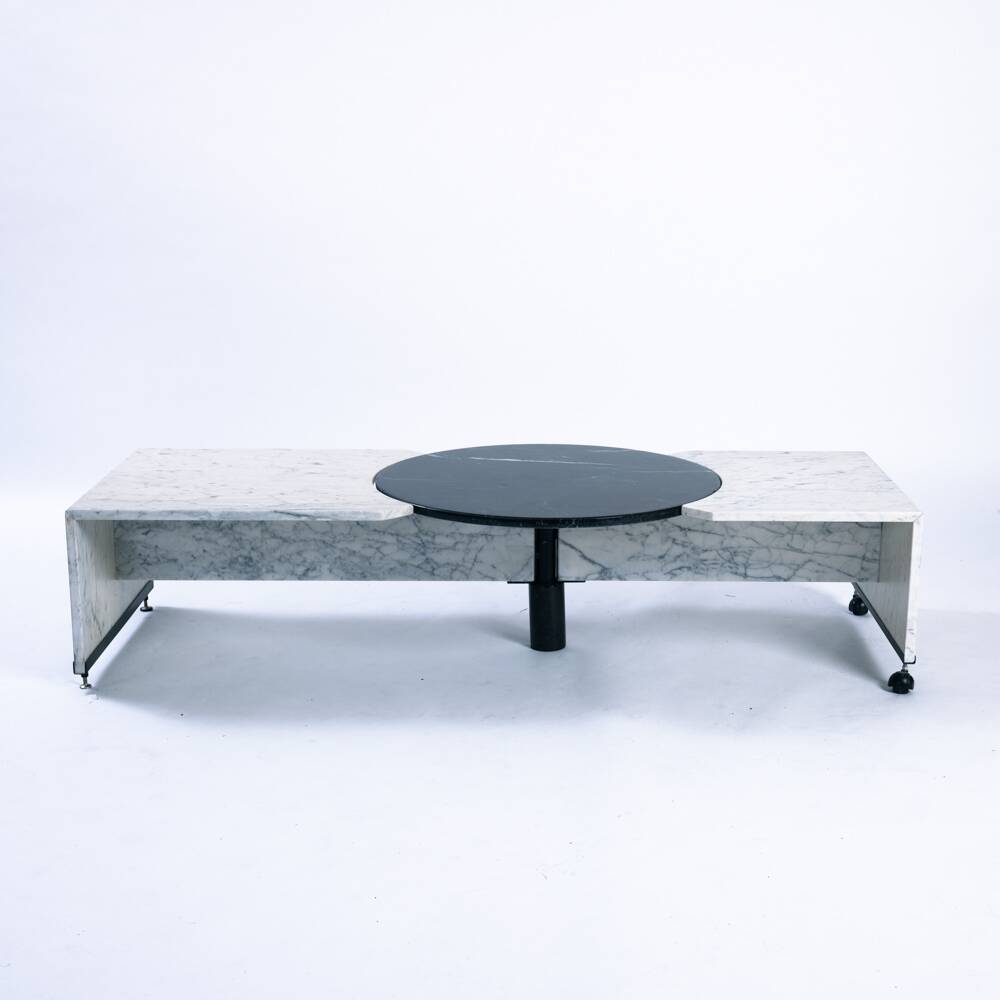 Table basse réglable en marbre noir et blanc italien, années 1980