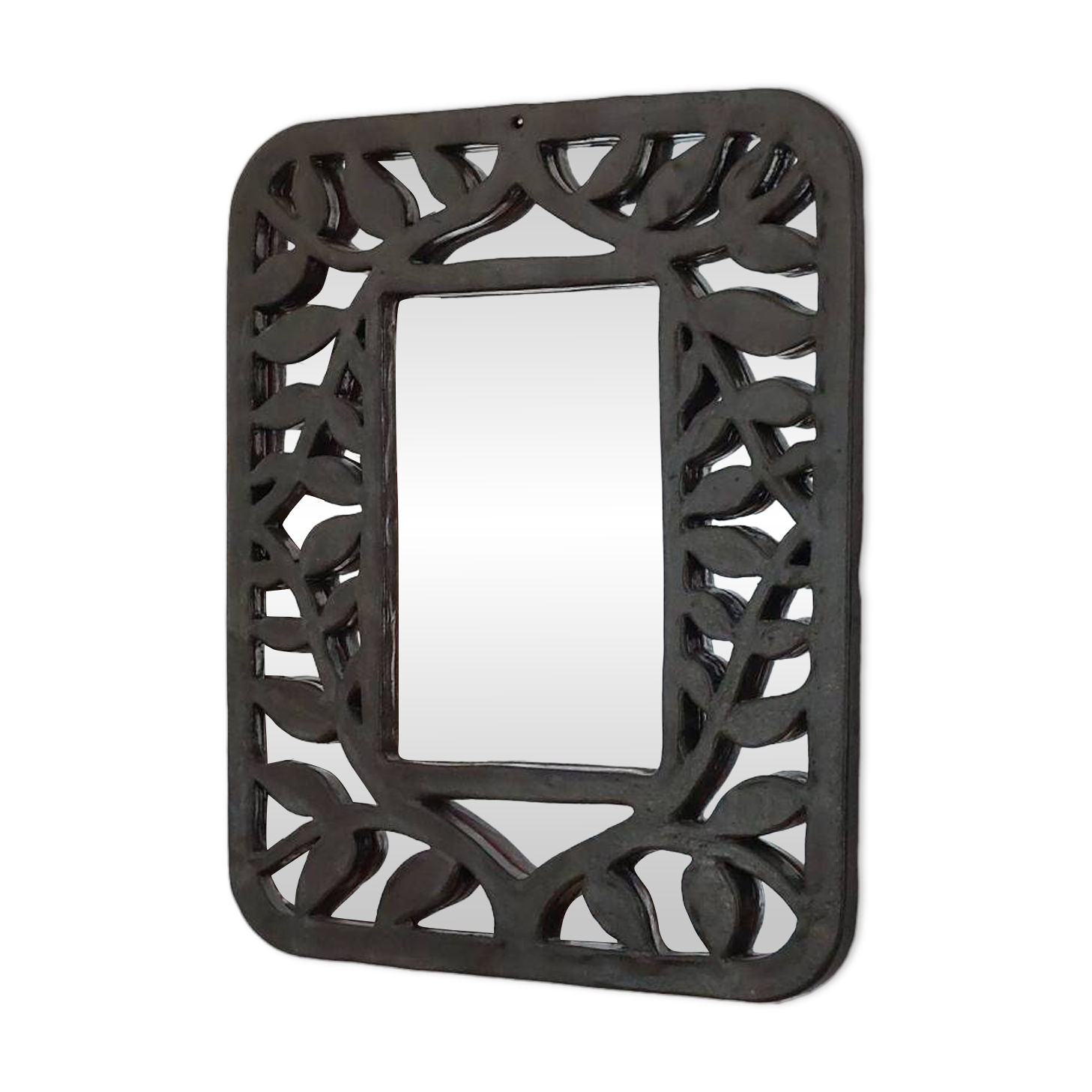 Unique vintage floral ceramic wall mirror by an artist