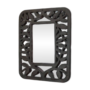 Unique vintage floral ceramic wall mirror by an artist