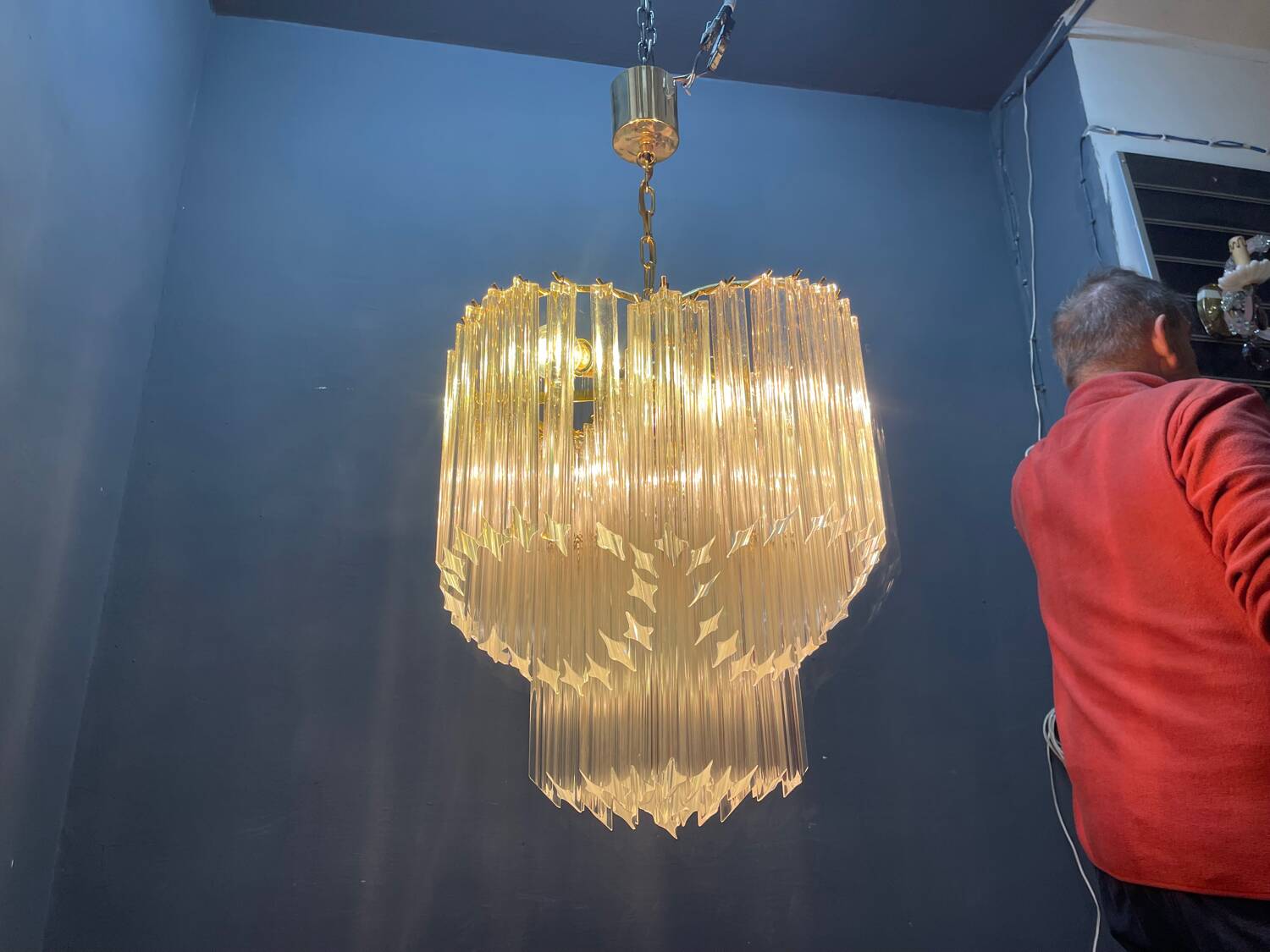 Italian Brass and Murano Glass Quadrilobi Chandelier by Venini, 1970s