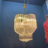 Italian Brass and Murano Glass Quadrilobi Chandelier by Venini, 1970s