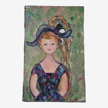 Vincent Roux (1928-1991): Portrait of a young girl small oil on canvas SB