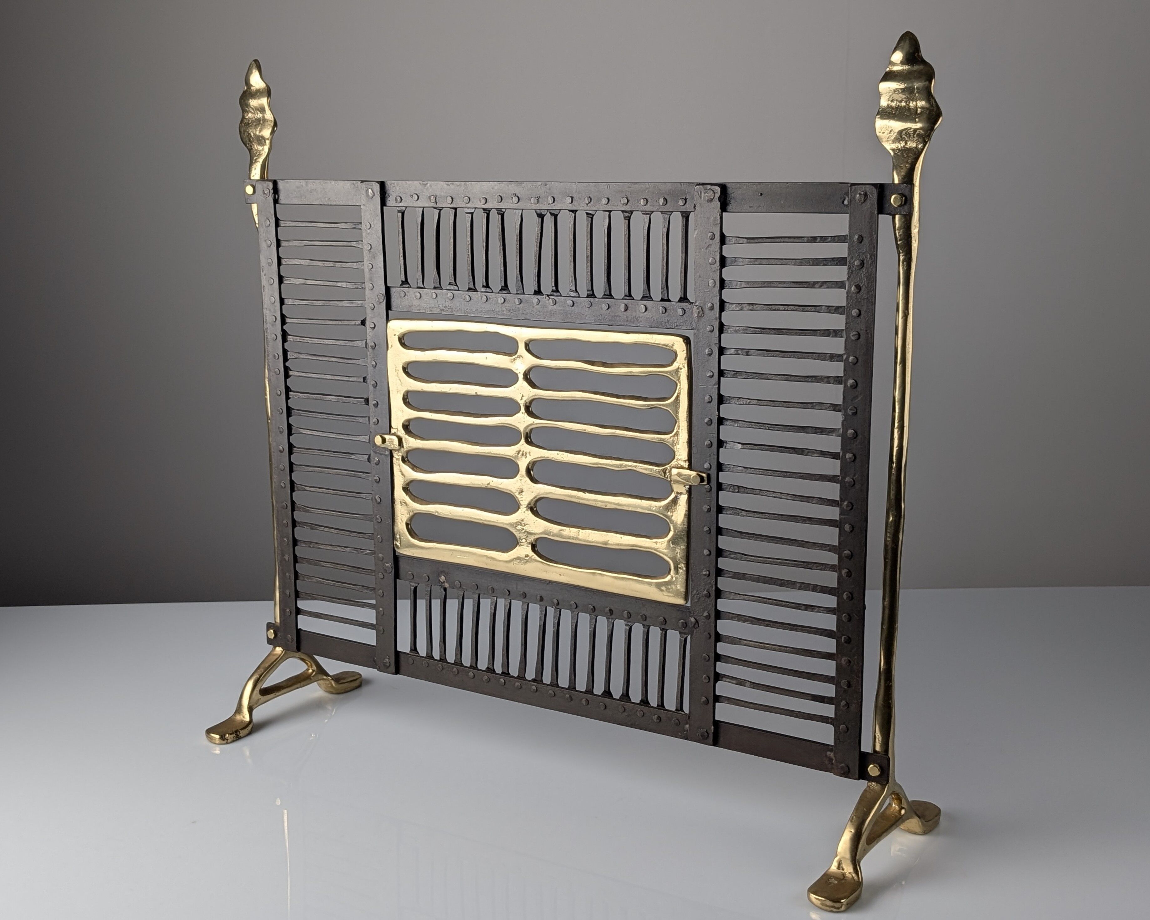 Brass and wrought iron fireplace screen by David Marshall, Spain, 1970s