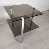 Vintage chrome smoked glass side tables