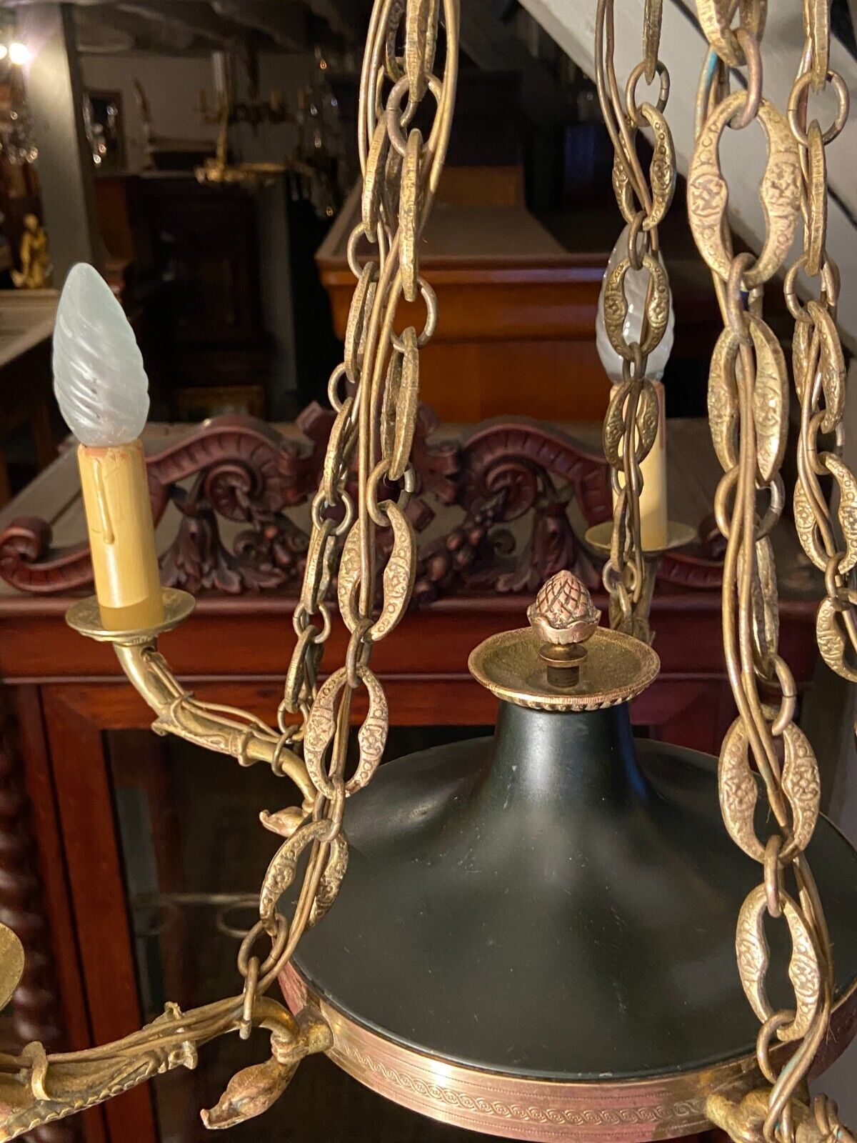 5-burner bronze and metal chandelier with double patina Empire style