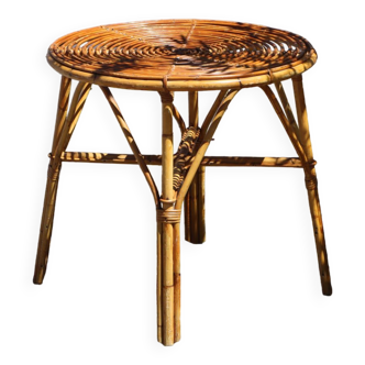 French Vintage Bamboo Coffee Table-round Outdoor Table - Bamboo Dining Table-Patio Table-70s