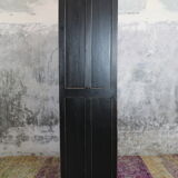 Black Indian showcase with 2 glass doors of 8 tiles and 3 interior shelves in raw wood