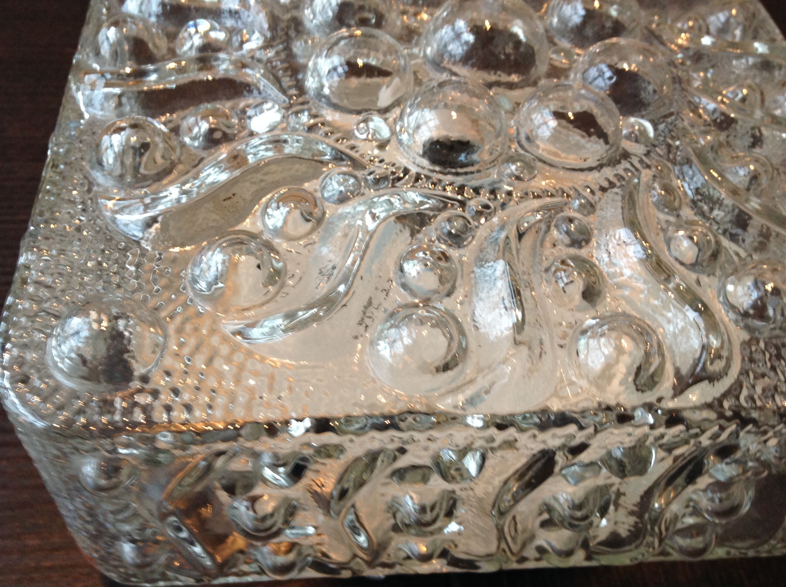 Square ceiling lamp in bubbled glass 60/70s