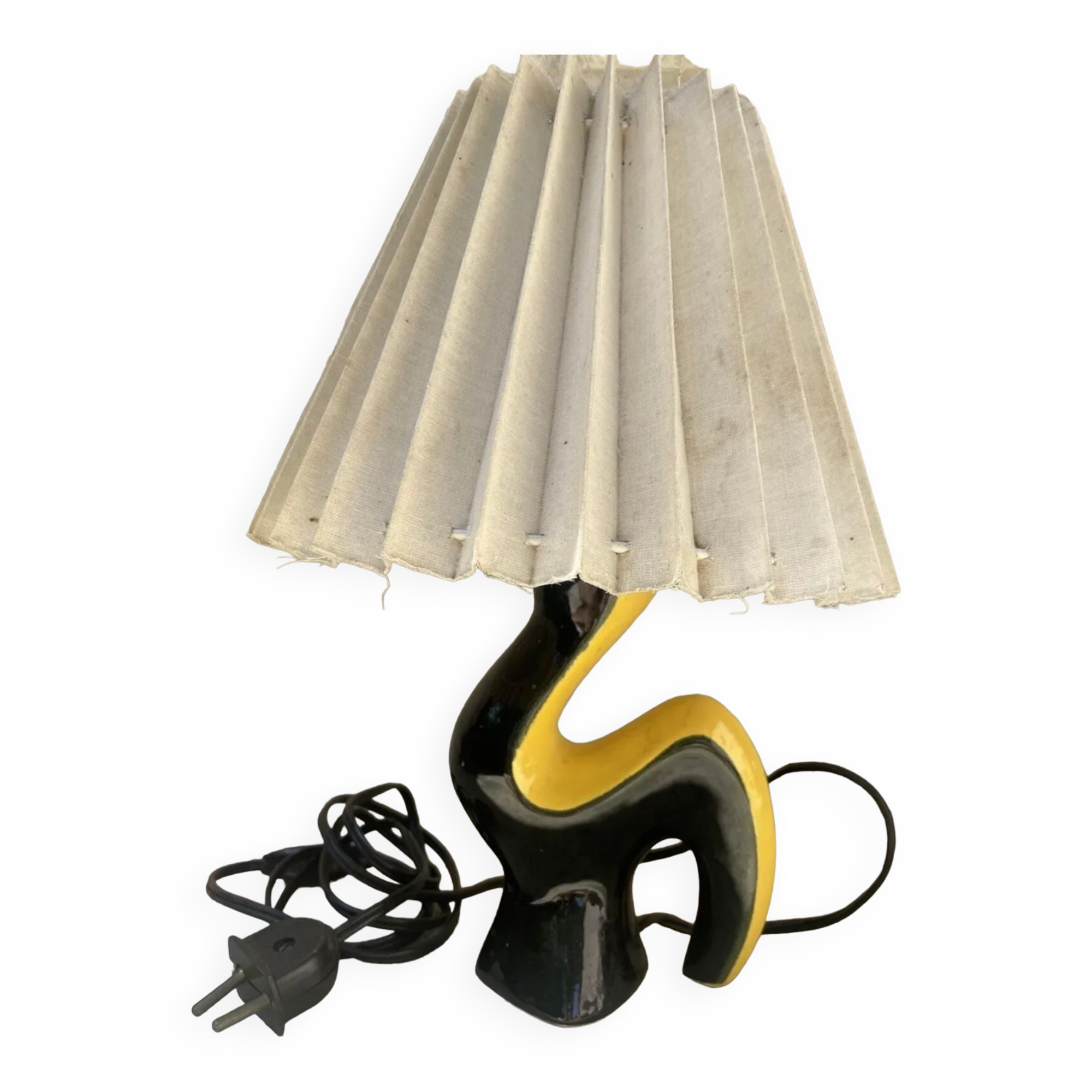 50s Vallauris black and yellow ceramic lamp