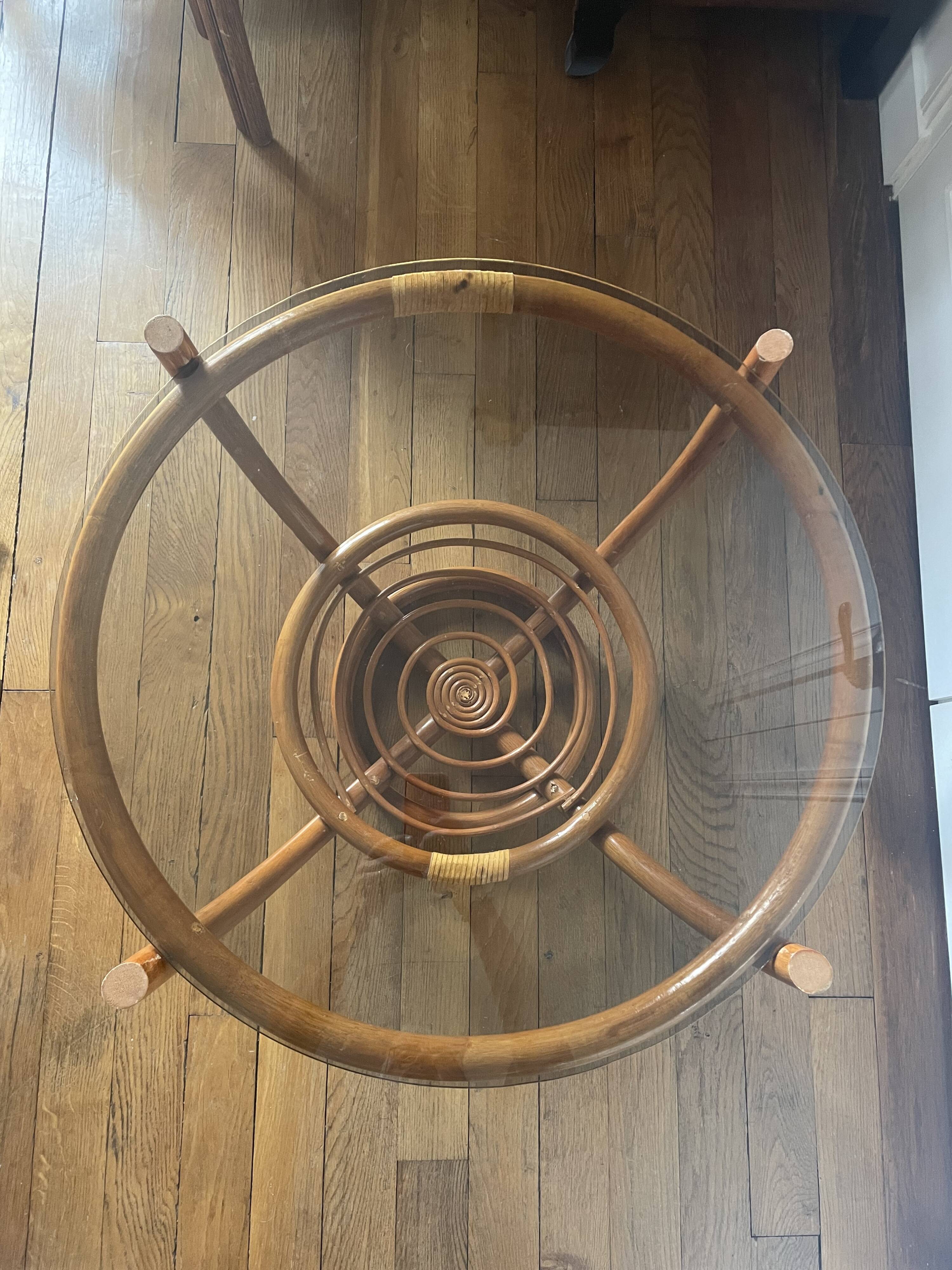 Vintage rattan coffee table with smoked glass top