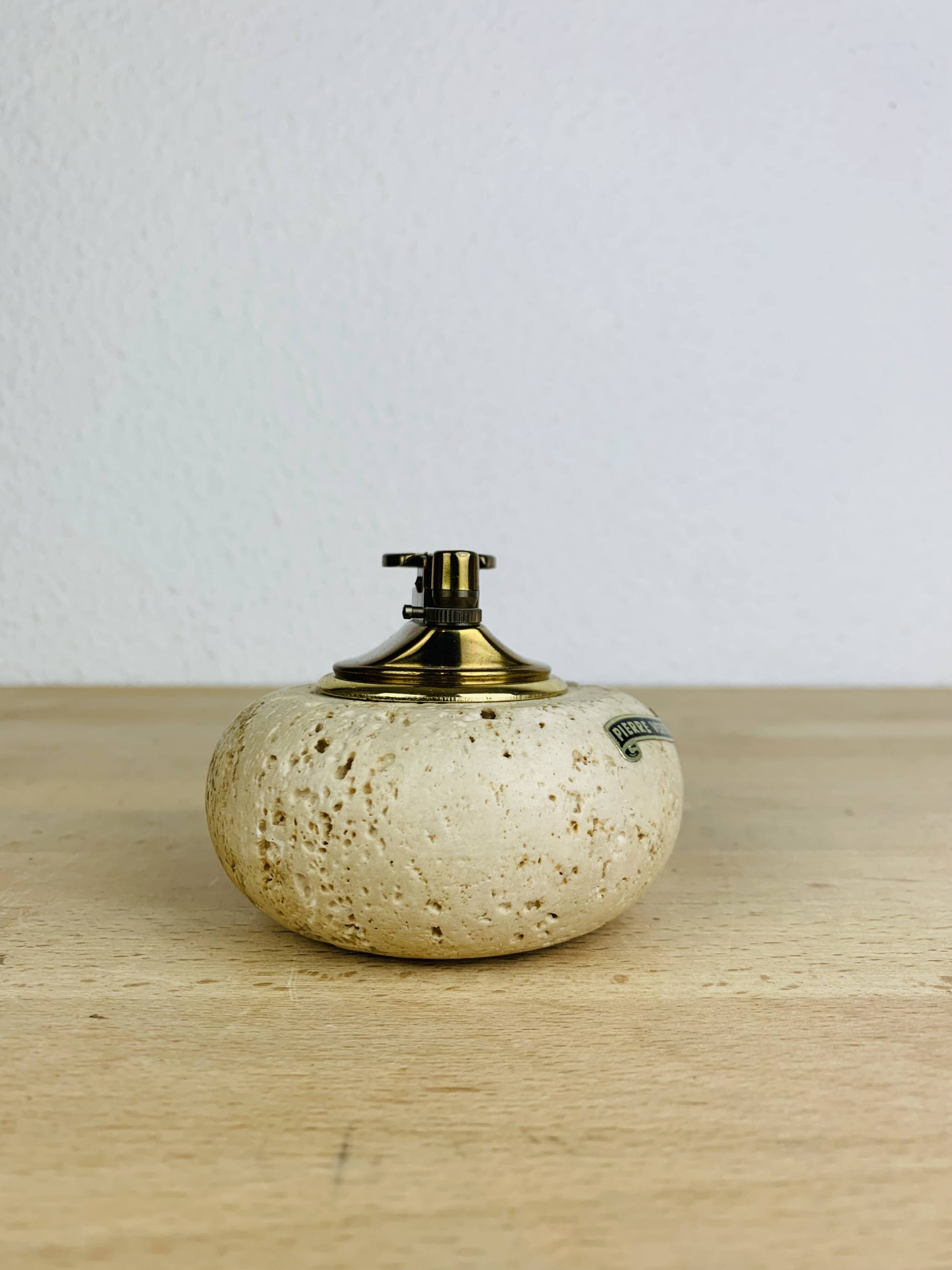 Round travertine lighter, 1980s, Italy