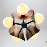 Vintage Italian Copper and Opaline Chandelier, 70s