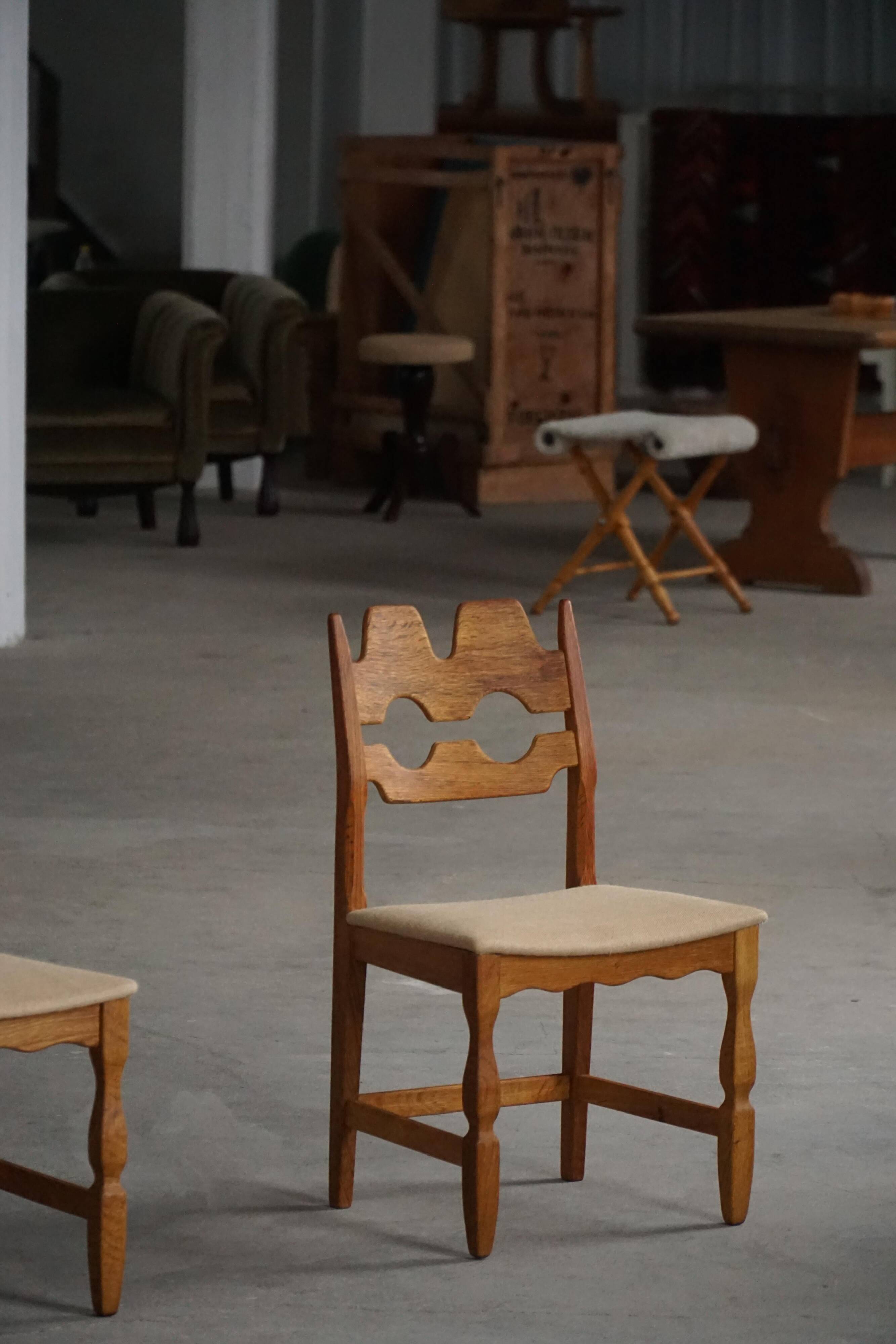 Set of 8 Razorblade chairs in oak and jute by Henning Kjærnulf, 1960s
