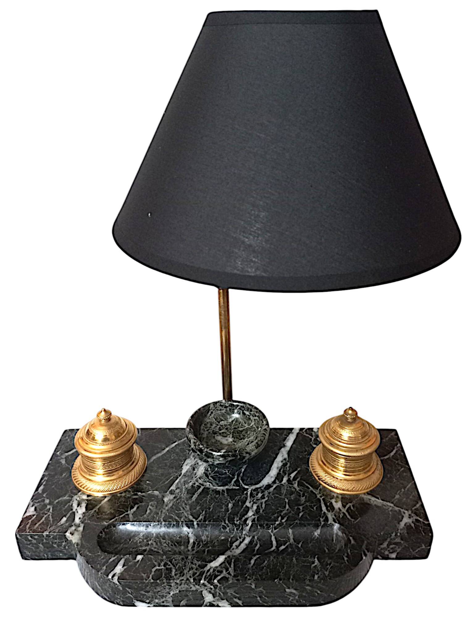 Marble and gilded bronze inkwell lamp