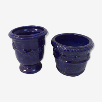 Lot de 2 anciens cache-pots bleus