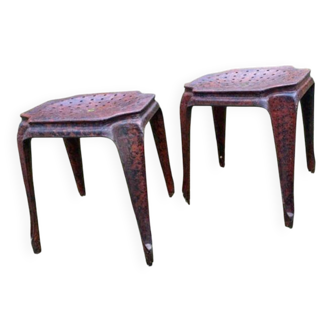 2 antique red stools