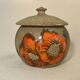 Bonbonnière en céramique beige et fleurs orange pot vintage 1970 sucrier