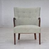 1960s, Danish armchair, original light grey furniture wool, teak wood.