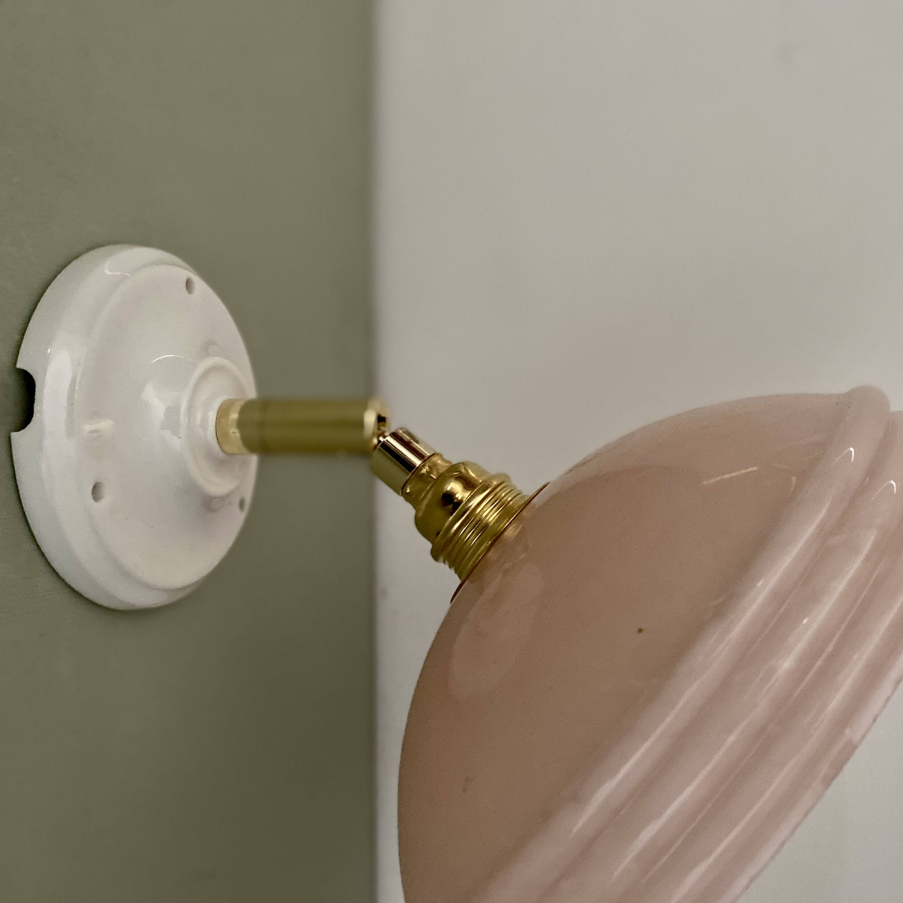 Vintage pink Clichy glass wall lamp with shade