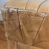 Vintage patchwork leather storage pouf circa 1960