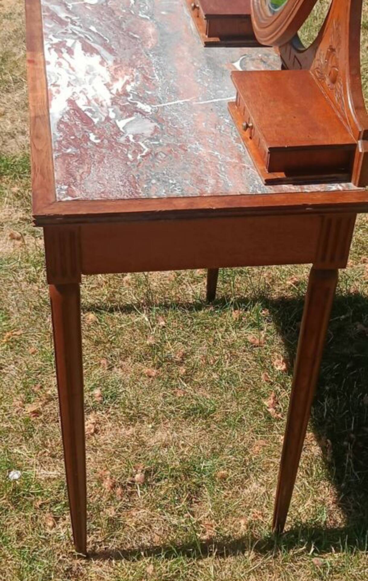 Art Deco dressing table in oak and red marble, 1920s-30s.