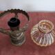 Vintage lamp in brass and amber glass