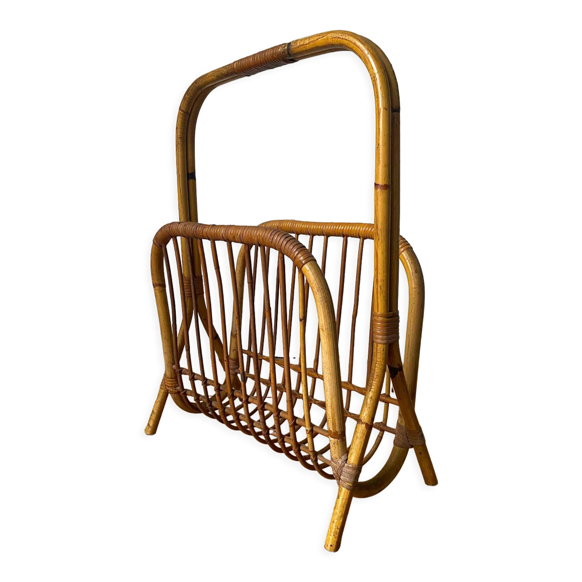 Vintage rattan magazine holder