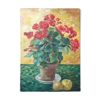 Peinture "Bégonia Rouge en pot"