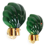 Large pair of Italian glass and brass wall lamps, Italy 1970s