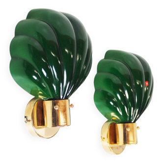 Large pair of Italian glass and brass wall lamps, Italy 1970s