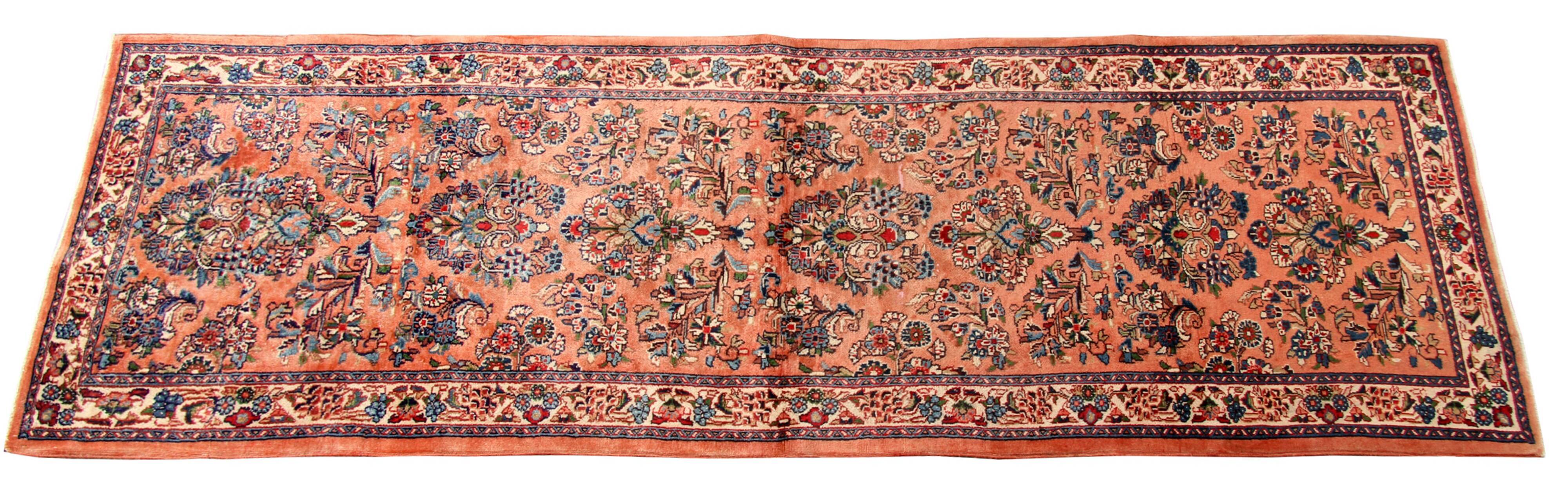 Traditional pink wool persian runner rug handwoven oriental wool carpet runner 85x295cm
