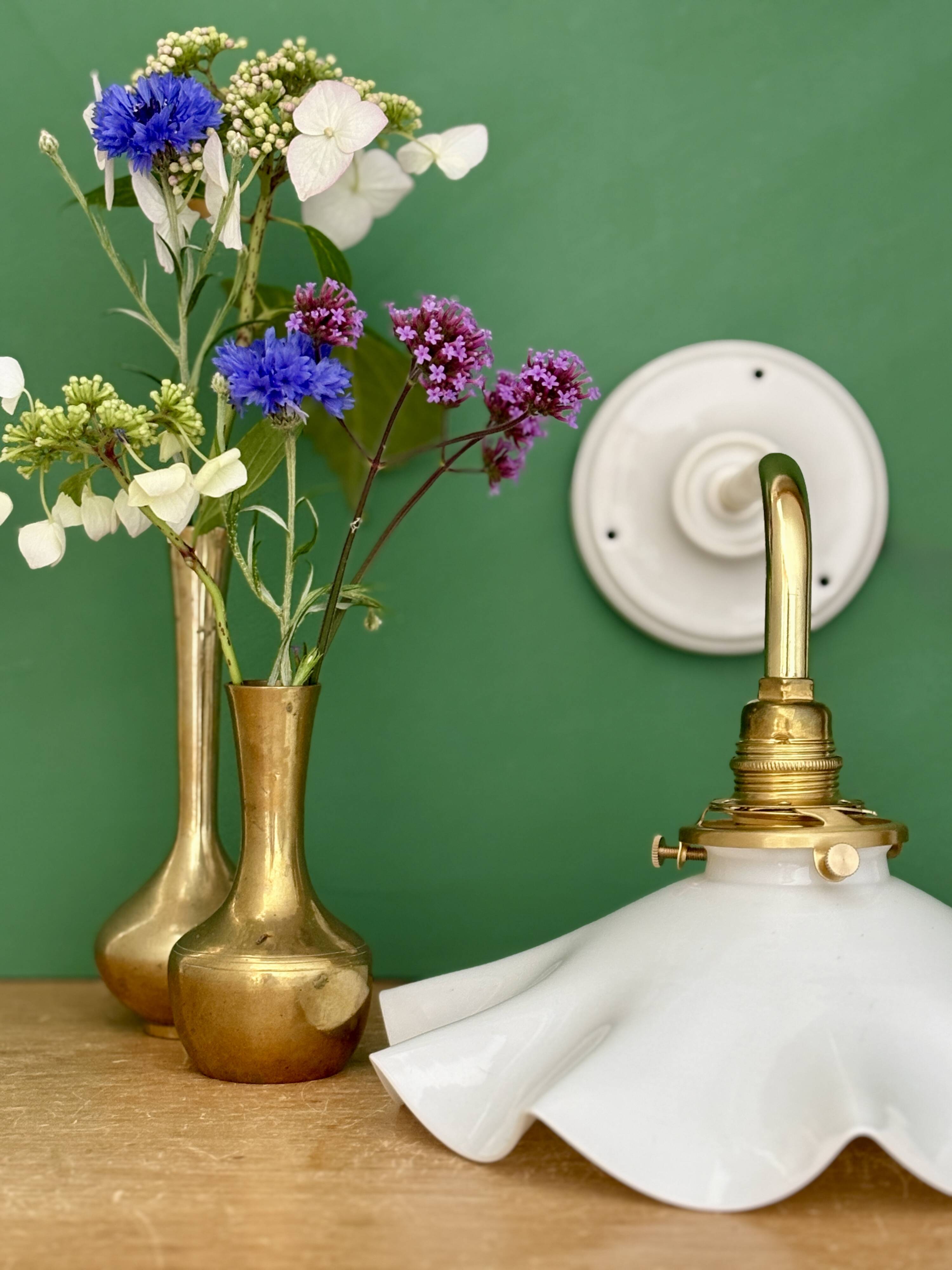 Vintage white opaline lampshade wall light