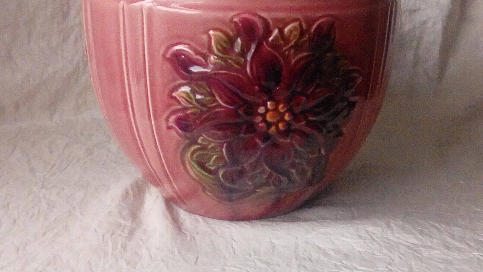 Sarreguemines faience slip pot planter with floral decoration late 19th century