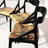 Set of 4 Baumann chairs in 1980 fabric with black wooden base
